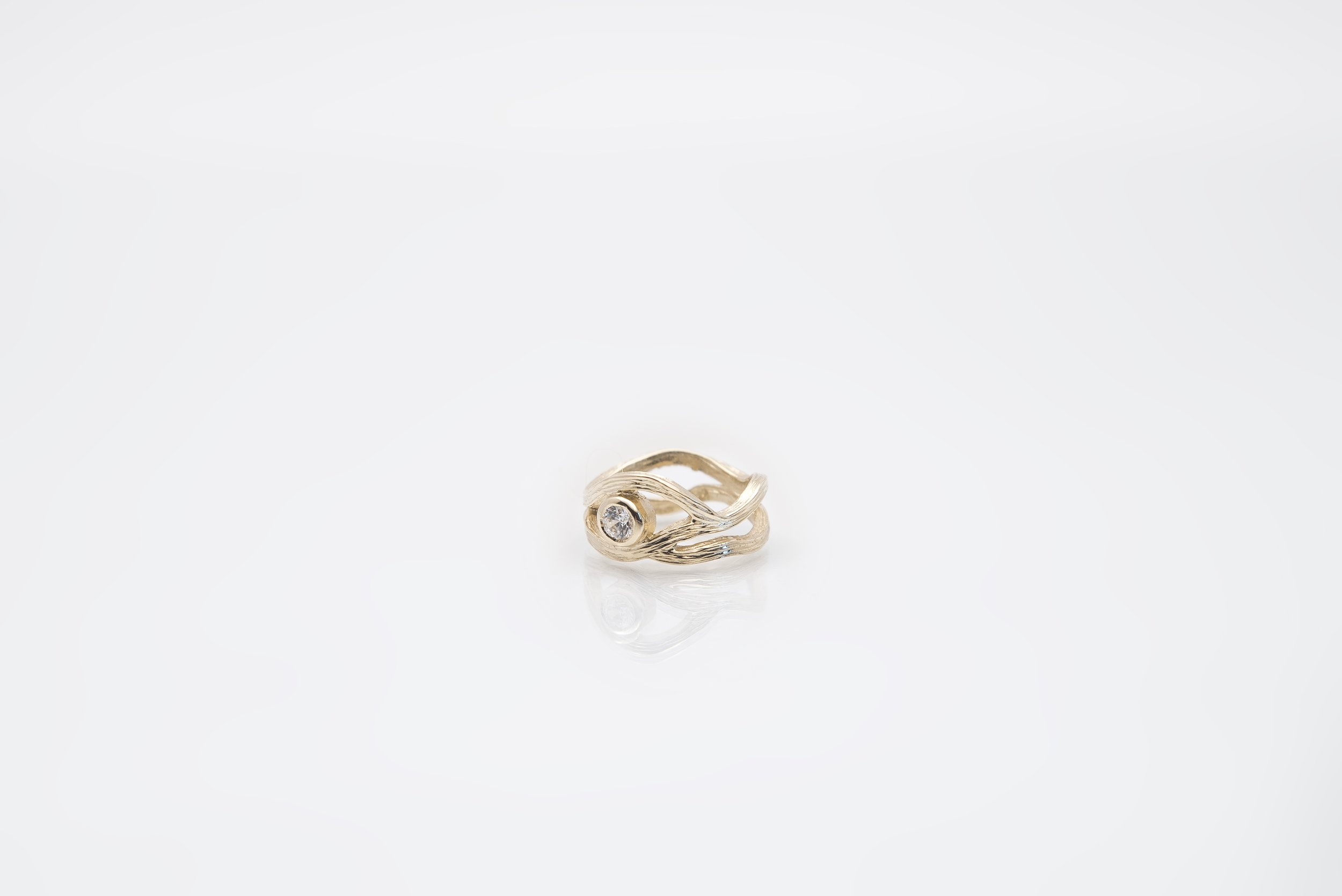 Pearl River Handmade Irish Designer wedding ring by Martina Hamilton.  Hallmarked gold with Diamond