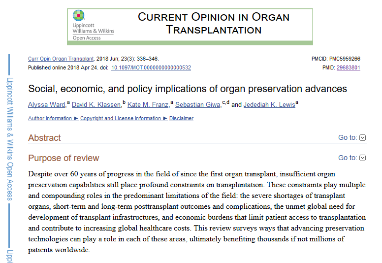 Social, economic, and policy implications of organ preservation advances