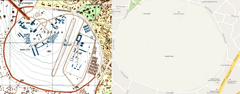 The detail is intricate. This compares the Kabakas palace from a Soviet perspective and the Google perspective.