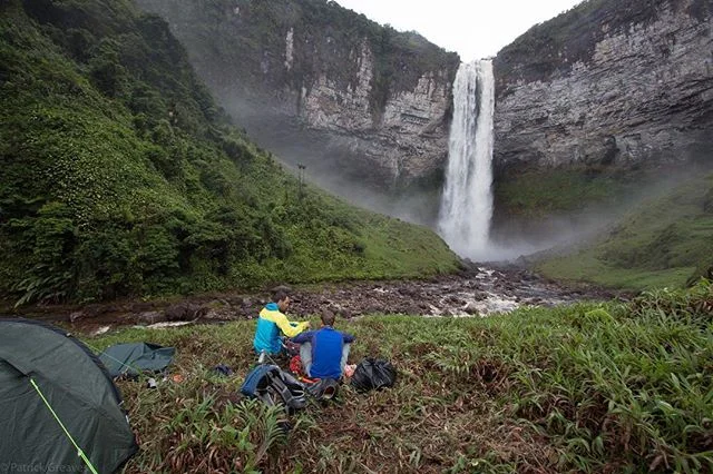 Measuring unchartered waterfalls in Guyana! With over half the country being unmapped, it didn't take us long to discover a host of waterfalls that are now marked as some of the highest in the World! The one featured in the picture was over 200 meter