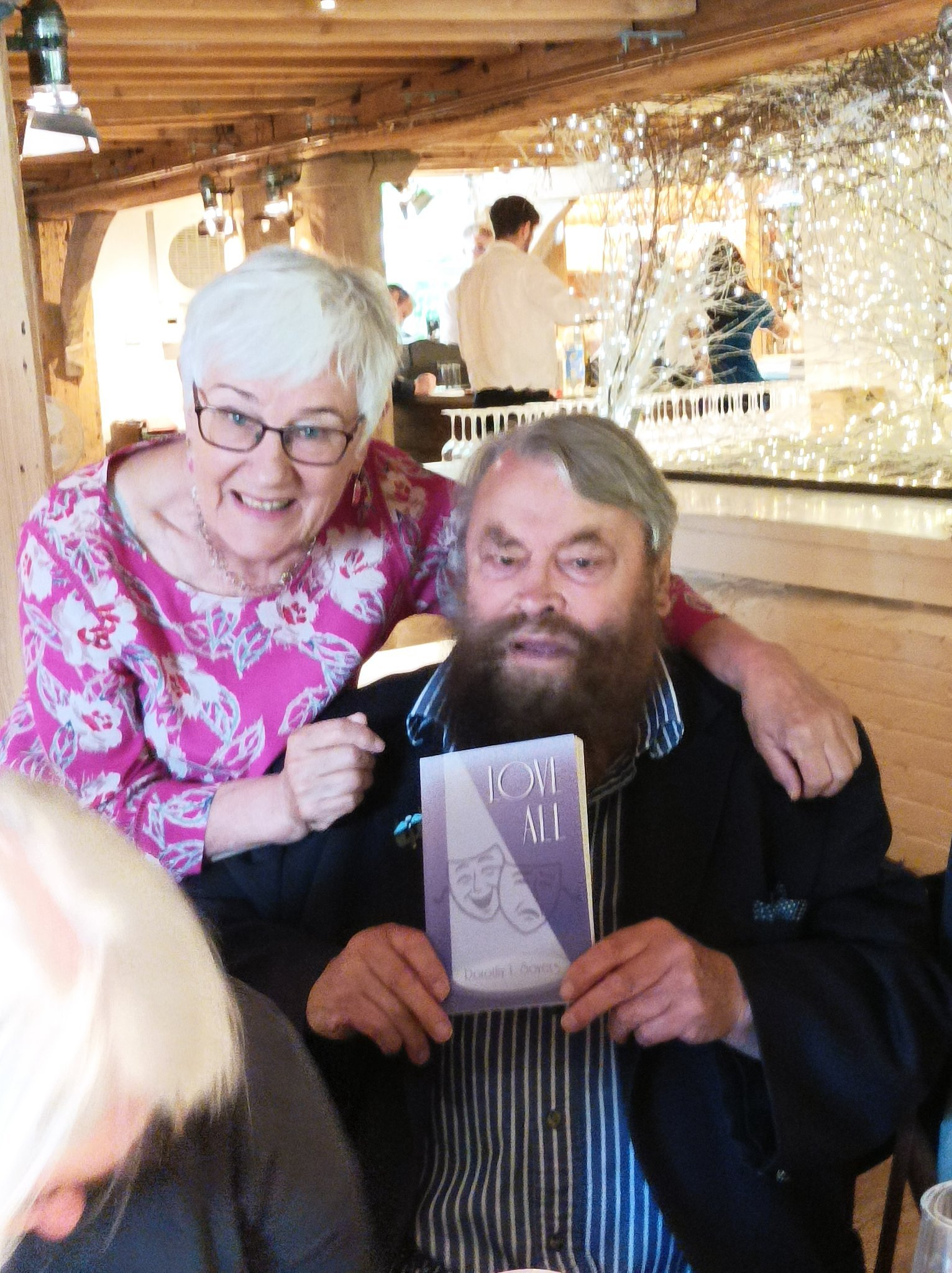 Seona Ford presenting Love All to Director, Brian Blessed at the Mill at Sonning. Photo Chris Wain.d