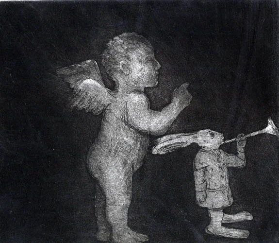 Cherub and Rabbit, Etching