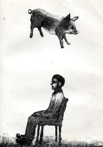 Falling Pig, Etching