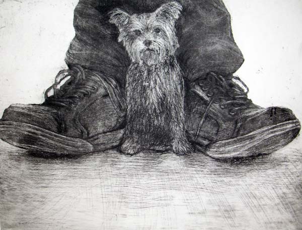 Dog and Shoes, Etching