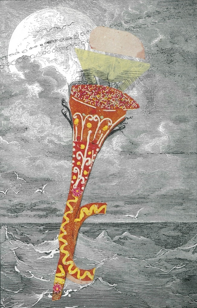 Cine 18 x 9in. Collage, Ink