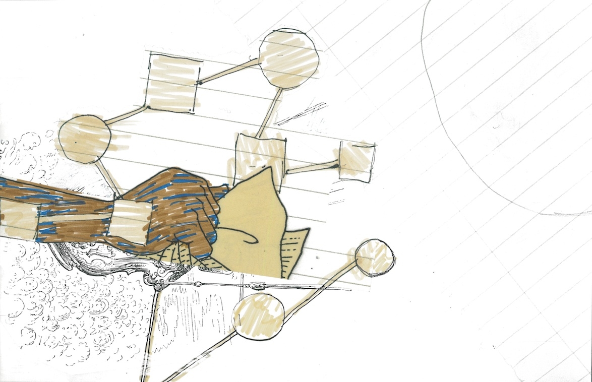 Trickle Down 12 x 18in. Drawing, Montage