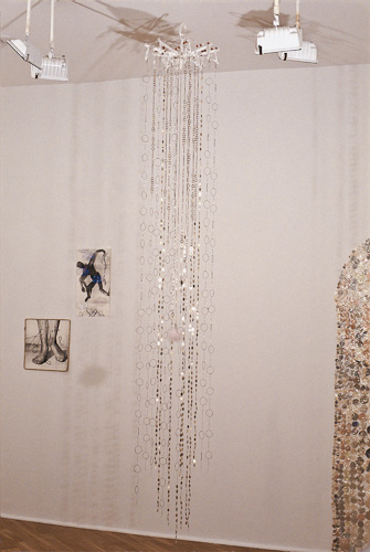 Pattern of Pores Installation, Oresman Gallery, Smith College Museum of Art 132 x 17 x 17 inches wire, beads, silver paillettes, found objects 2004