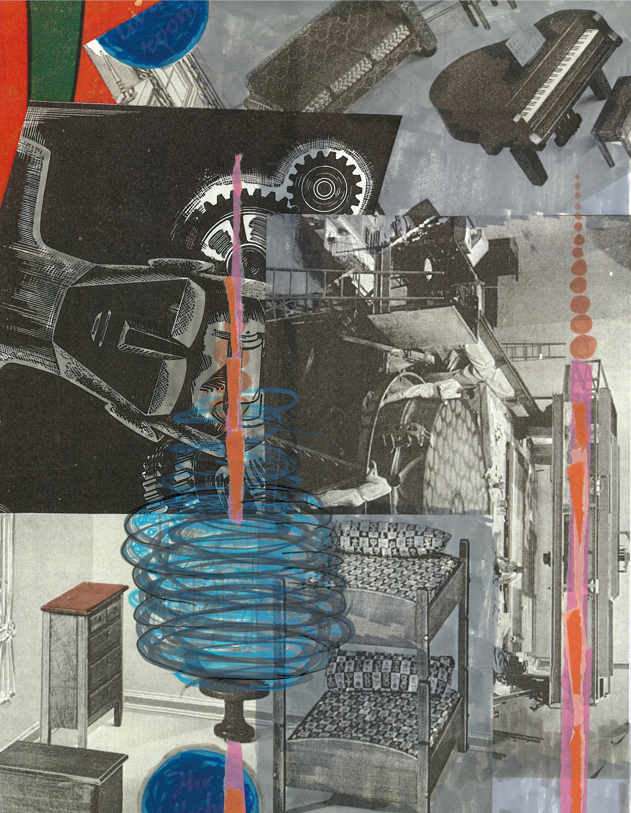 Two Towers 13 X 8.5 inches collage, ink on archival paper