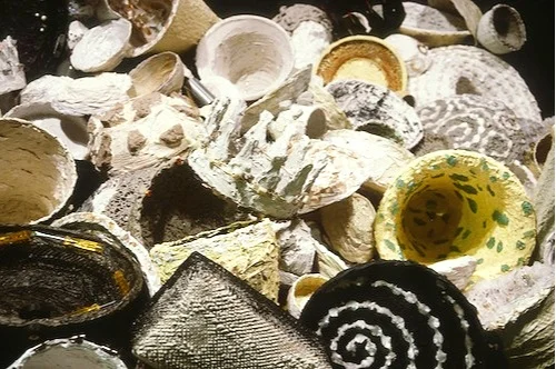 Installation at Windows on White, 1985 found objects, silicone, acrylic paint, caulk, glass