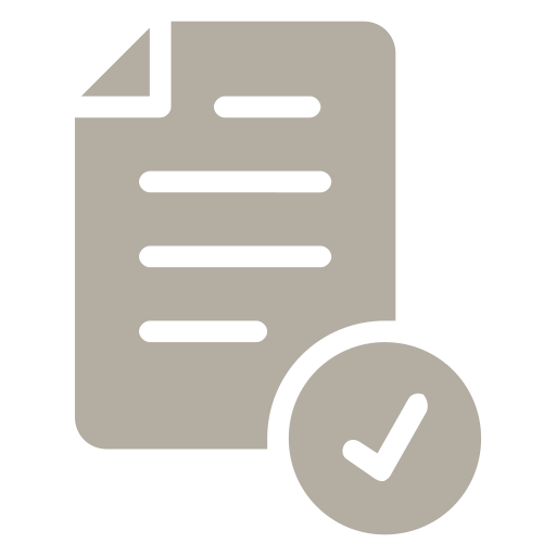 Icon of a document with a checkmark, indicating completed or approved paperwork.