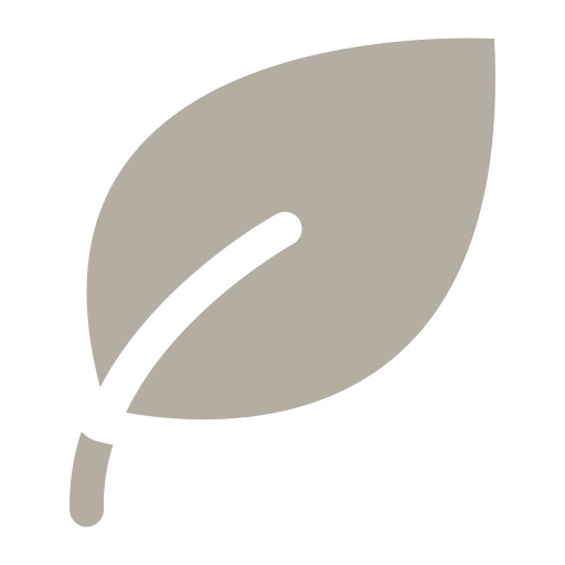 Icon of a stylized leaf in black and beige.