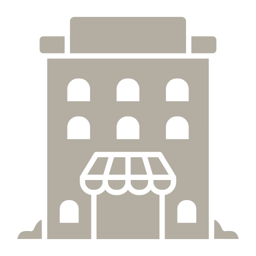 Simplified icon of a multi-story store or building with an awning.