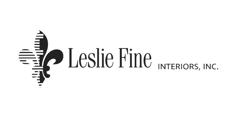 Logo for Leslie Fine Interiors, Inc., featuring a stylized floral design and text