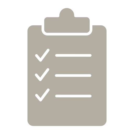 Gray checklist clipboard with three completed check marks and lines next to them.