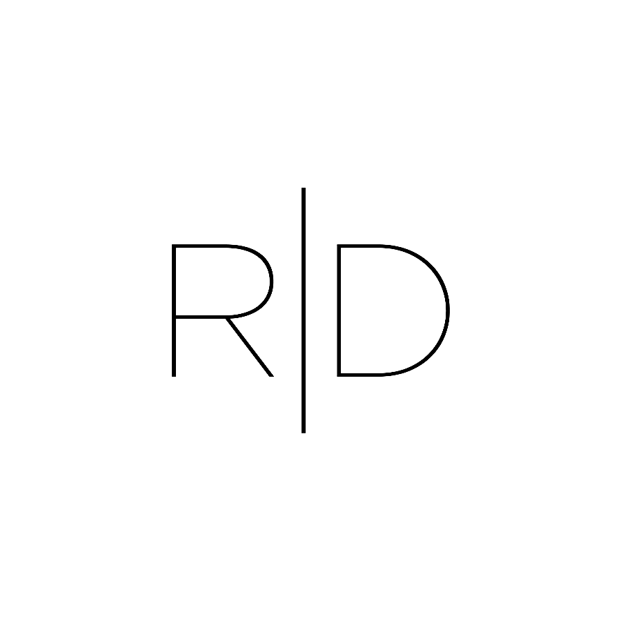 Technical drawing of the letters R and D with measurement lines.