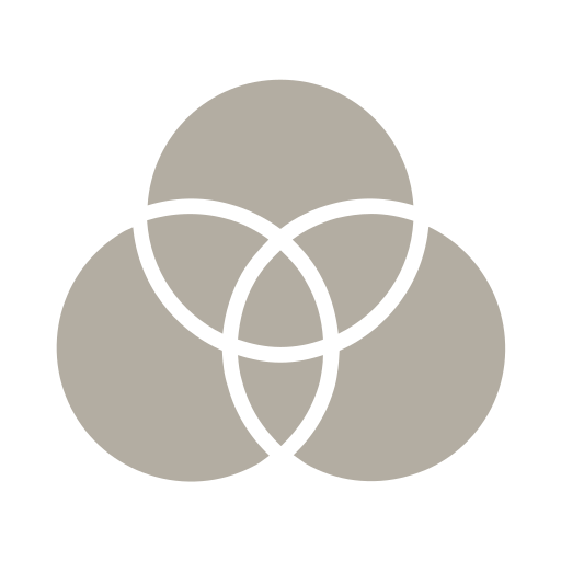 Three overlapping gray circles with black outlines forming a Venn diagram on a black background.