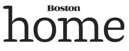 Word 'home' in large, bold font with 'Boston' written above it, all on a black background.