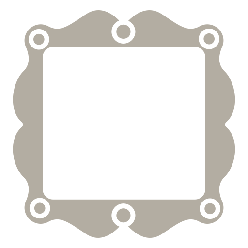 A decorative square frame with intricate floral and scroll designs on each corner and sides.