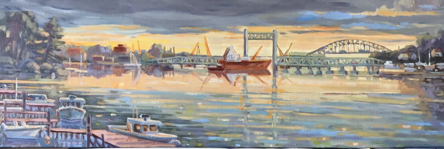 Badger's Island View, oils, 12 x 36