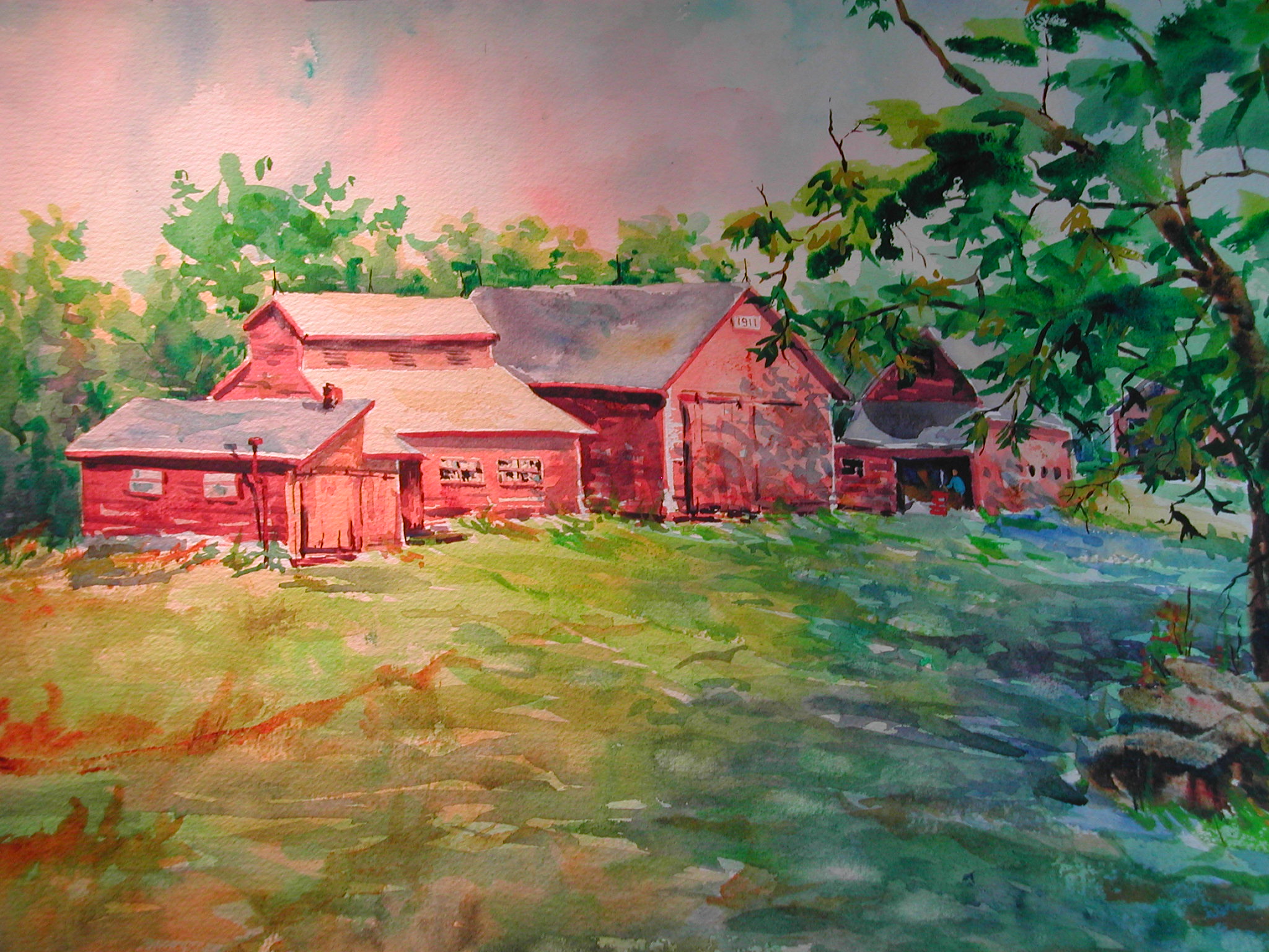 Lotta Rock Barns, watercolor, 15 x 22