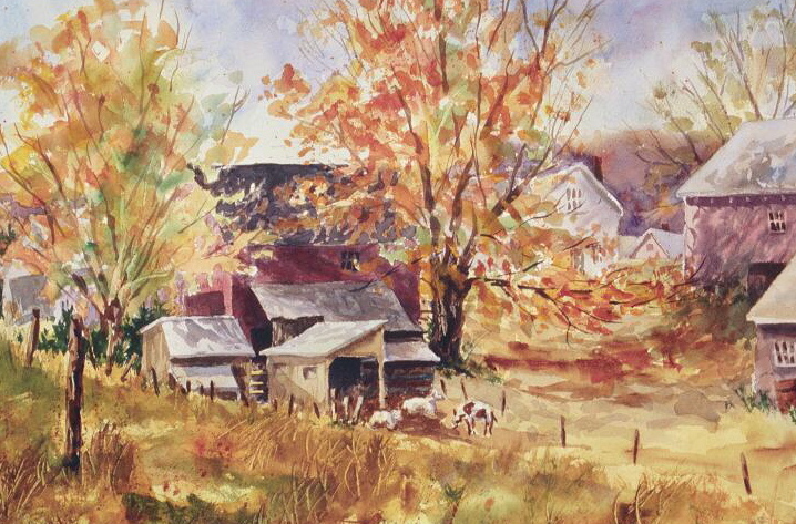 Goat Farm, watercolor, 16 x 20