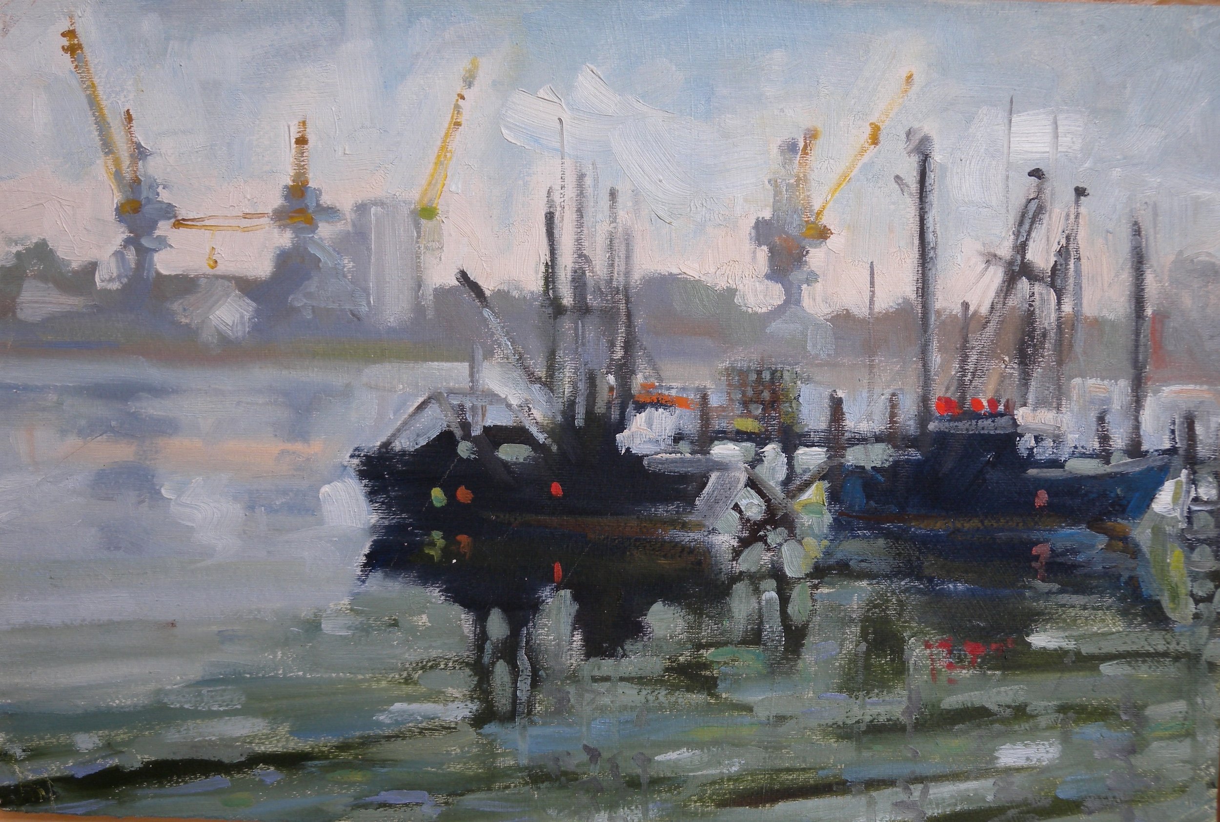 Fishing Boats, oil on paper, 10 x 14