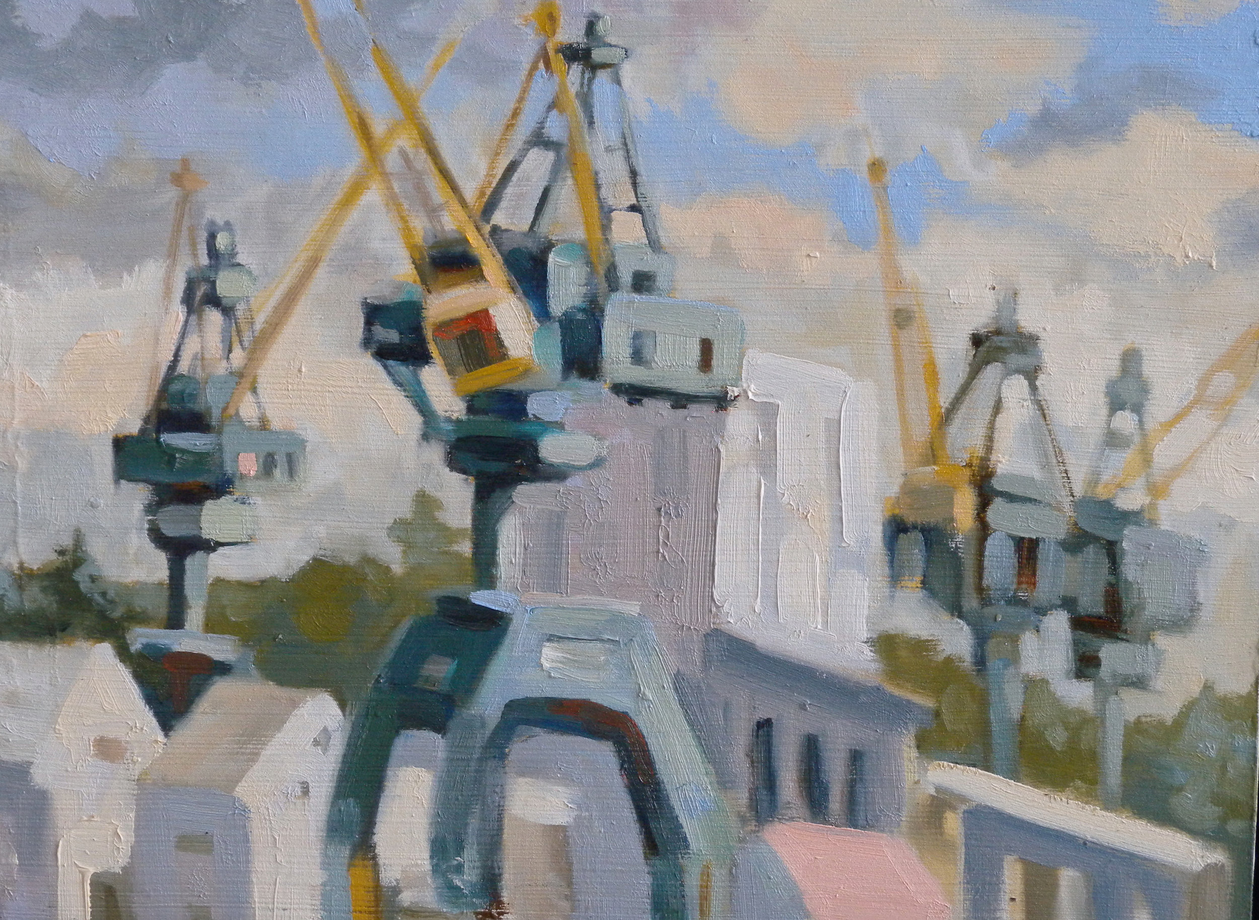 Four Cranes, oils, 9 x 12