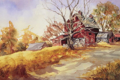 Simsbury Farm, watercolor, 15 x 20