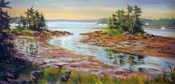 Strawberry Creek at Low Tide, watercolor, 14 x 24
