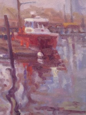 Fireboat in Fog, oils, 9 x 12