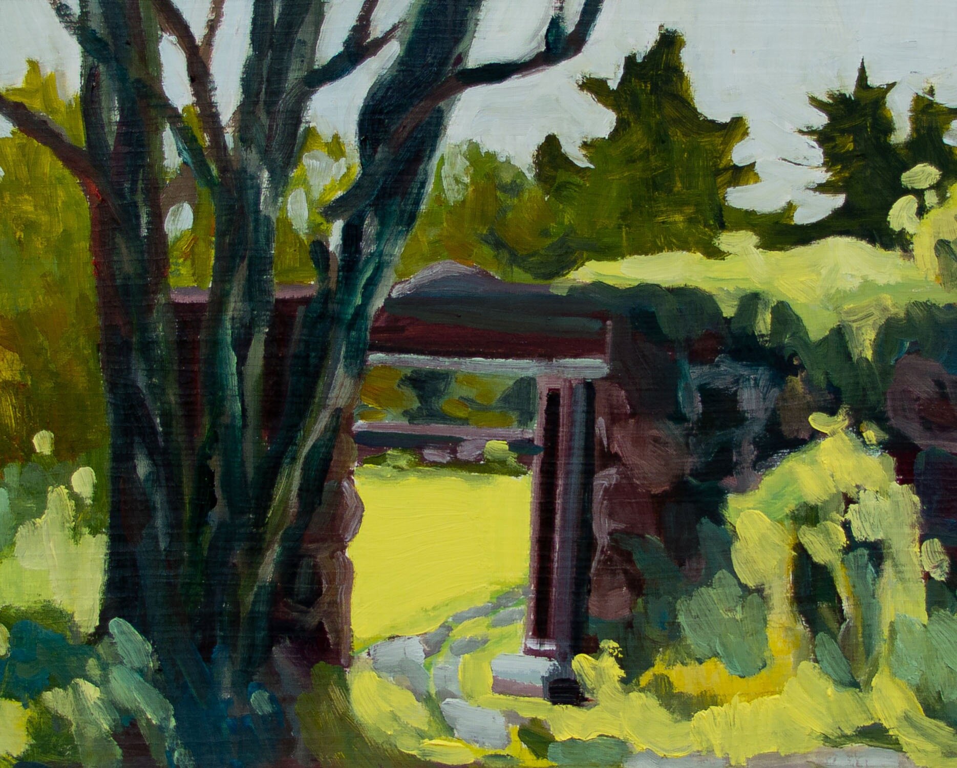 The Green Gate, oils, 12 x 12