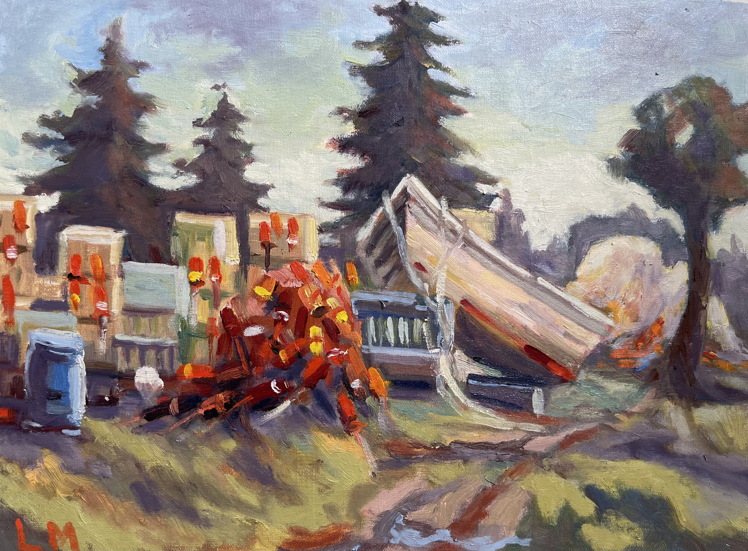 Yard Boat, oils, 9x12