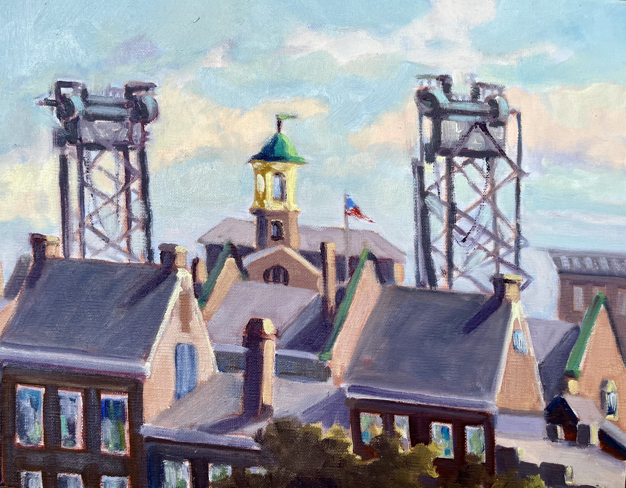 Up on the Roof, oils, 12 x 14