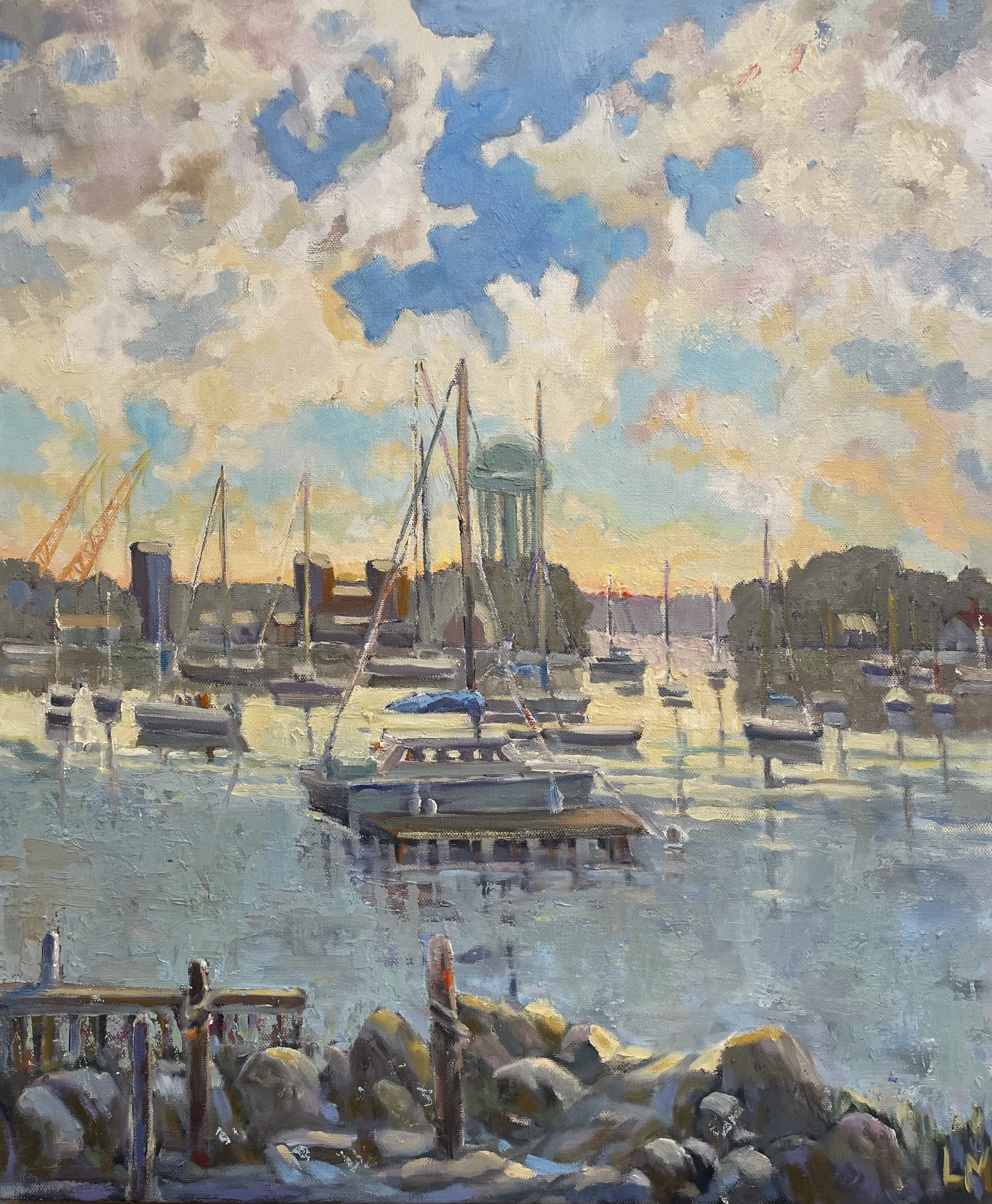 Tower Over Marina , oil,  22x28