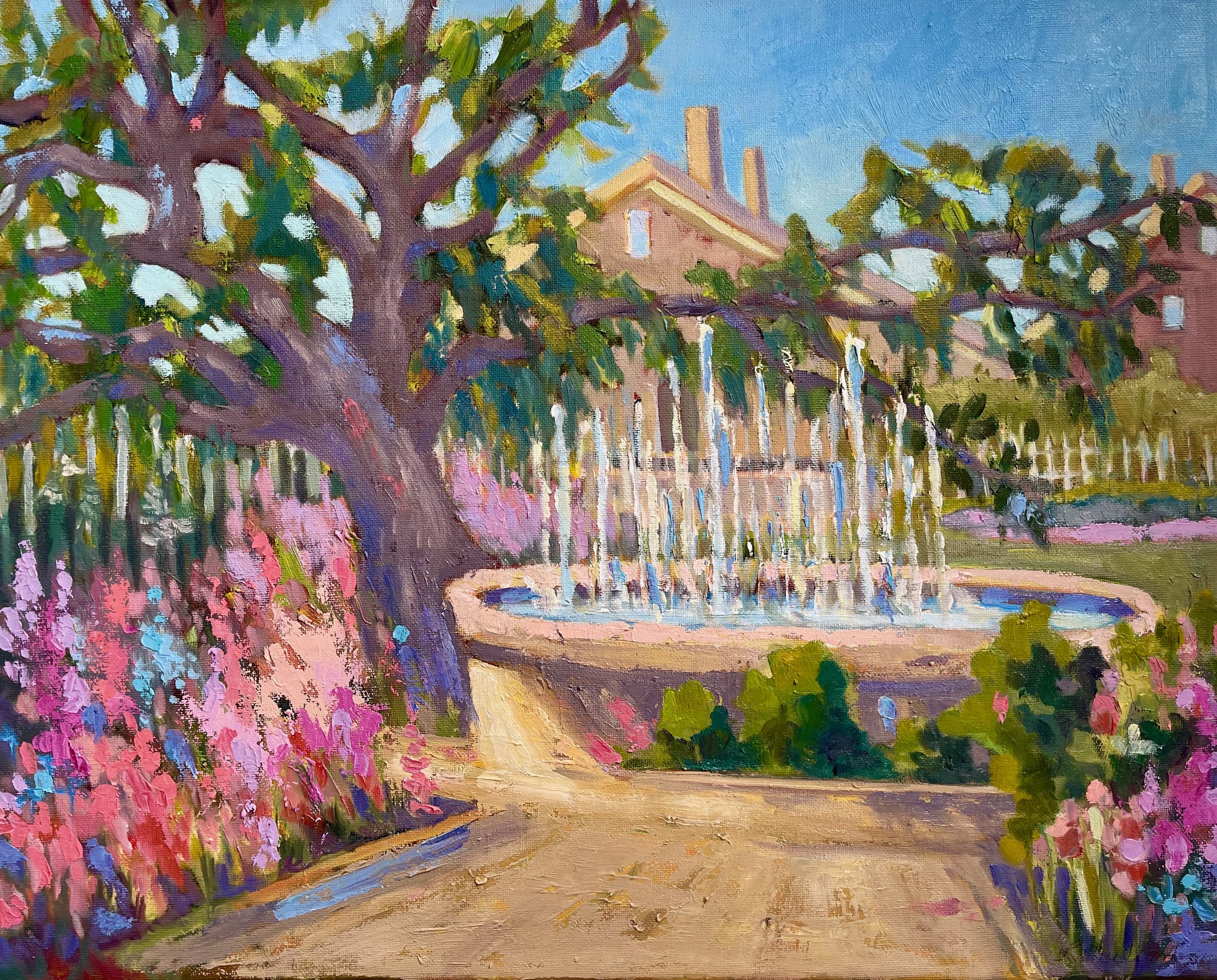 Prescott Fountain, oils, 16x20