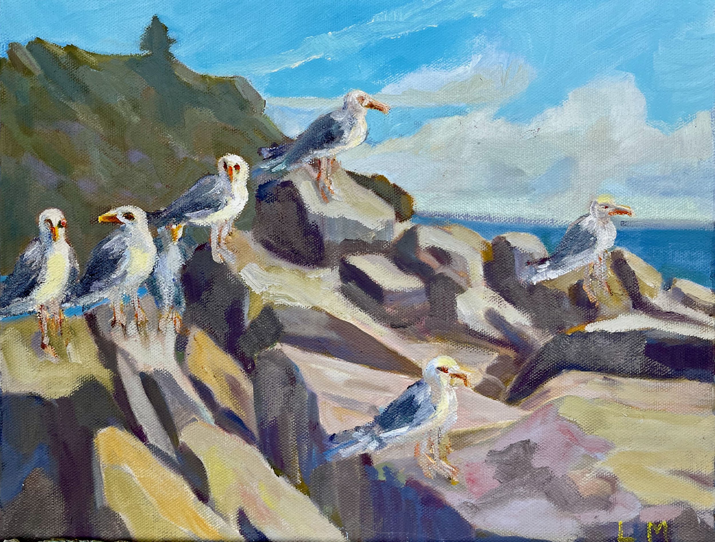 Flock on  a Rock, oils, 11x14