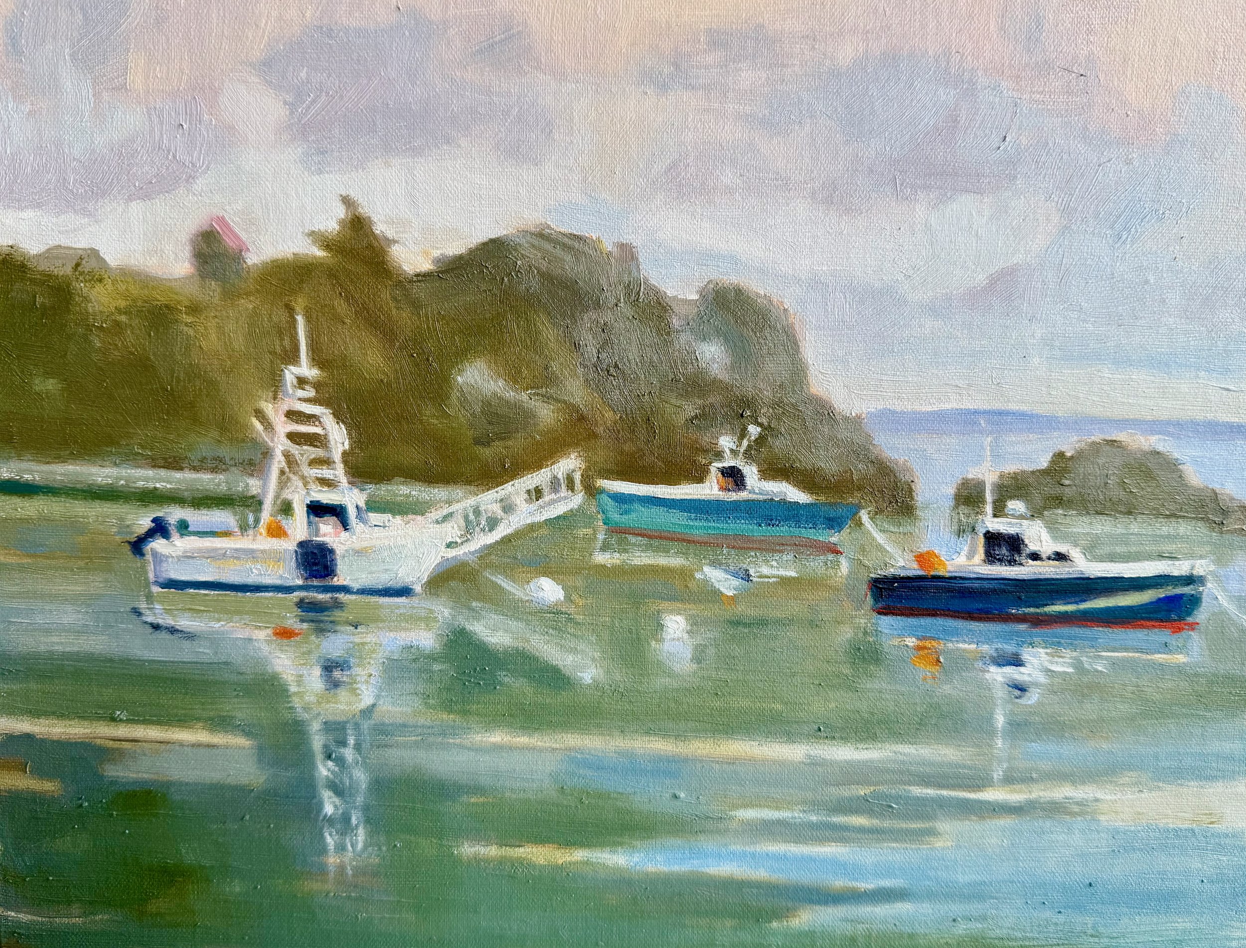 Harbor in the Storm, oils, 9 x 12