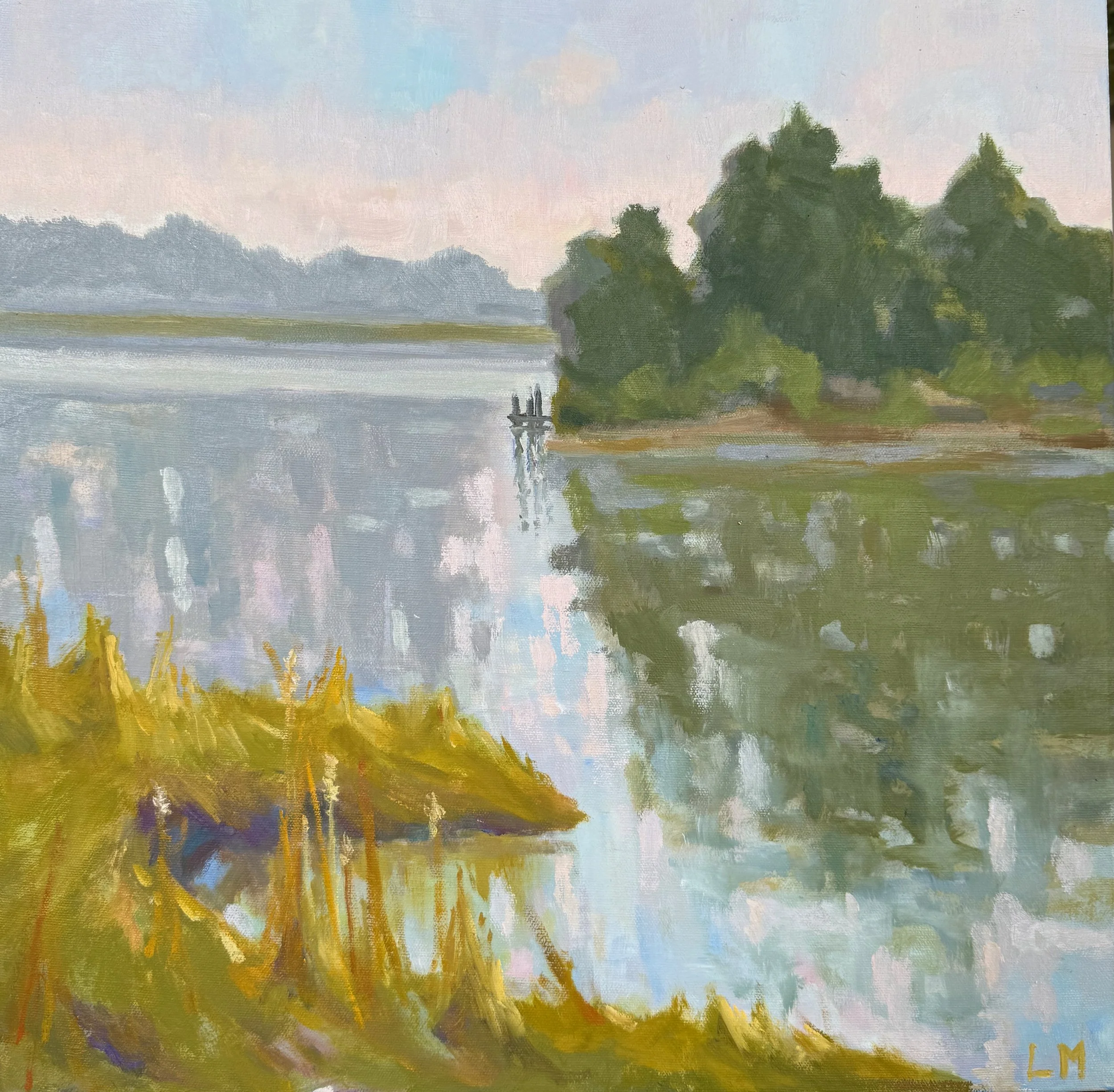 River Dawn, oils, 18x18