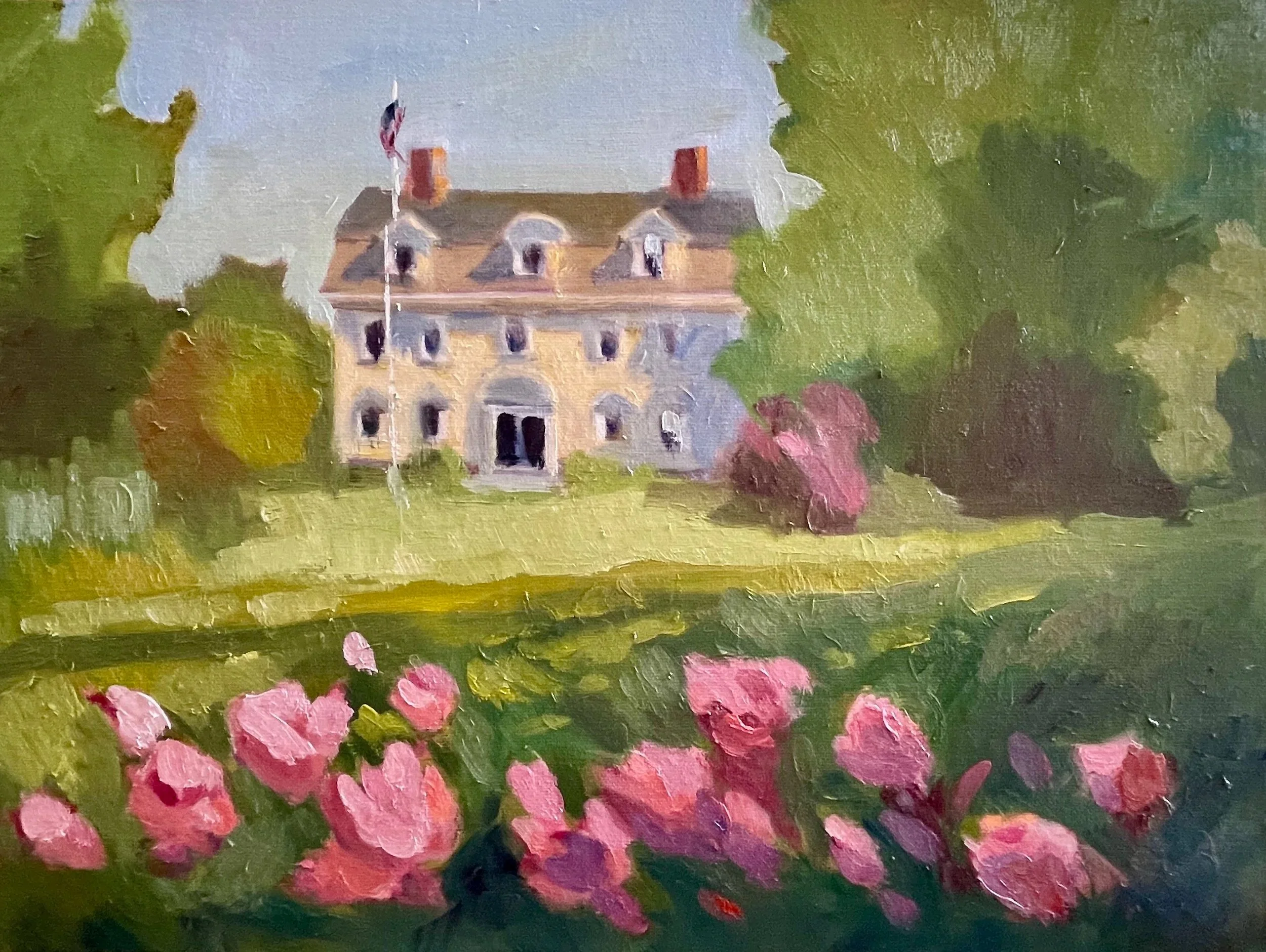 Peonies in Pink, oils on linen, 9x12