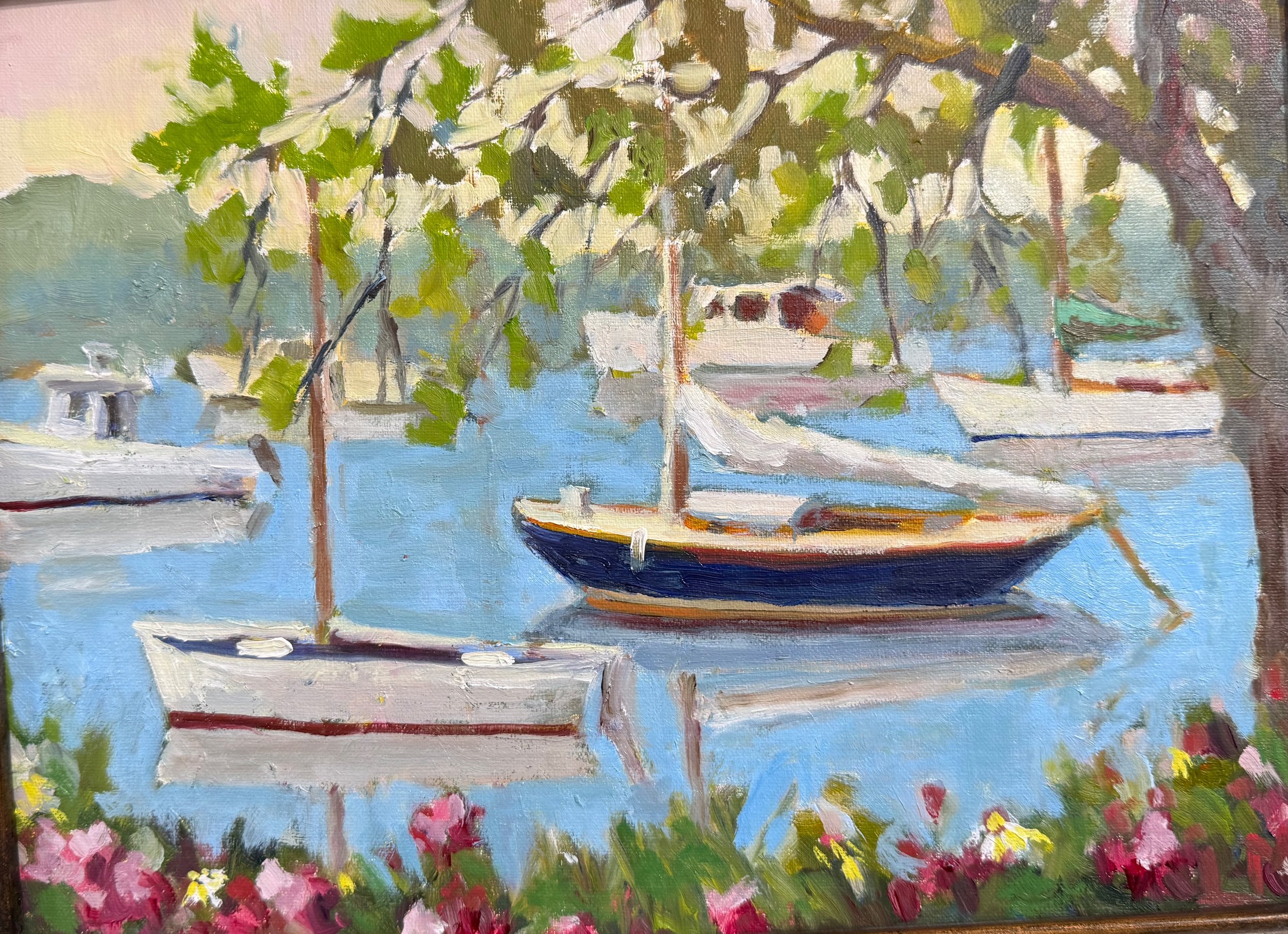 Perkin's Cove at Anchor, oils, 9x12