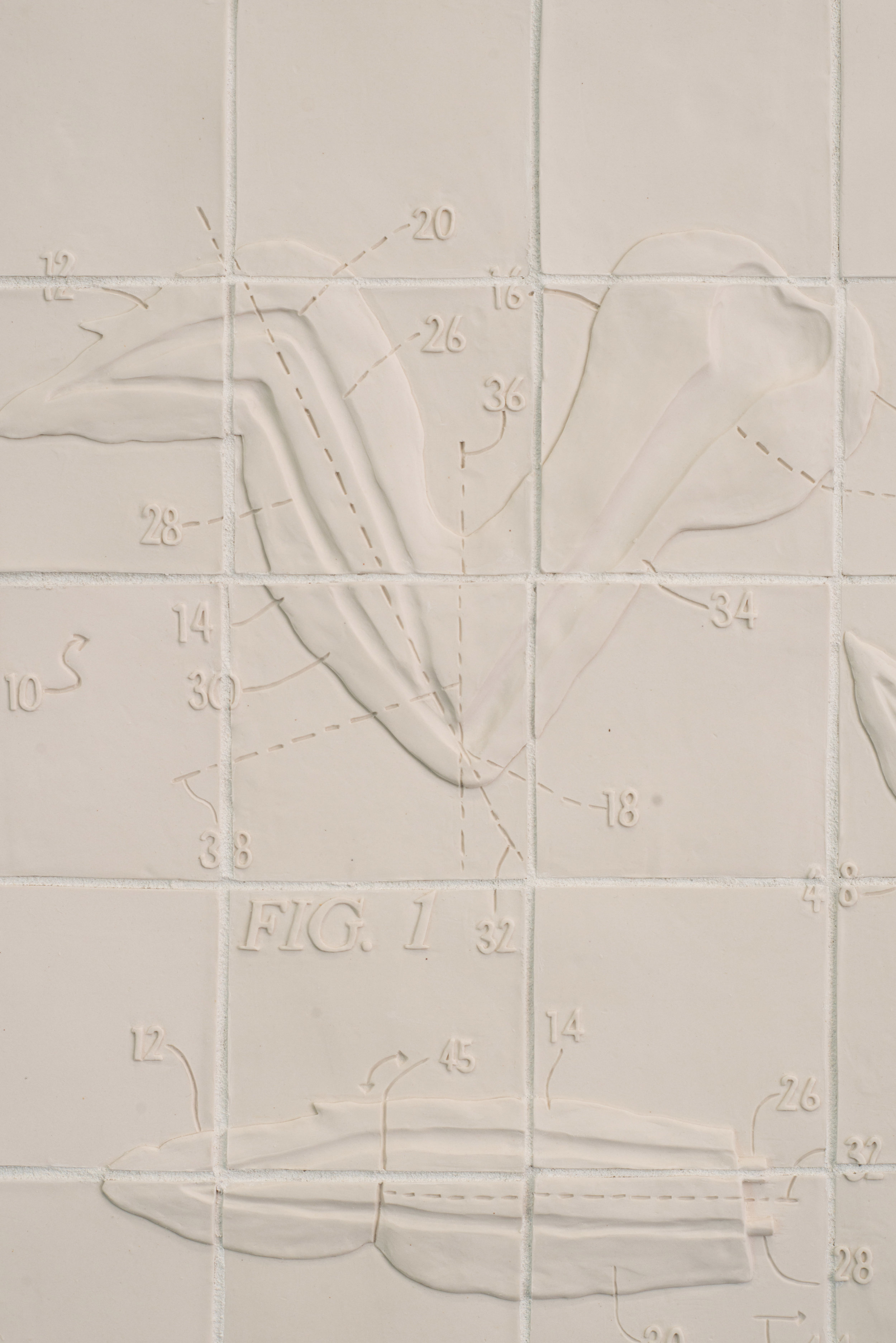 Flats and Rounds 2018 Porcelain, Grout, Hardware, Latex tubing, Silicone 31”H x 31”W x 3”D Photograph courtesy of MCA Denver