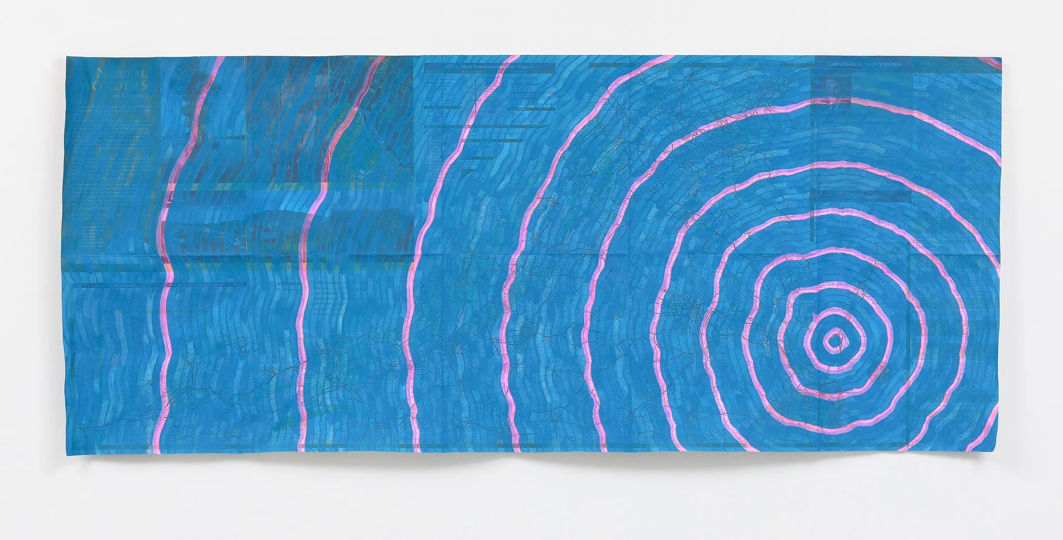 Chesapeake Bay Impact Crater on VA tourist map , 2019, Acrylic on map, 19x45”