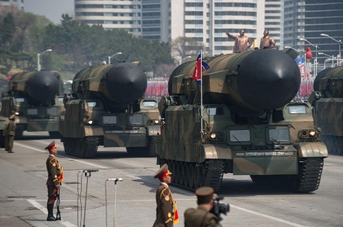North Korea parades long-range missiles earlier this month. Kim Jong Un has made little secret of his intentions. (ED JONES/AFP/Getty Images)