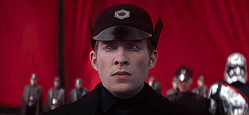 An animated gif of Hux, from Star Wars , looking super Nazi-like.