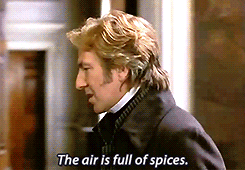 An animated gif of Alan Rickman as Col. Brandon whispering “The air is full of spices.”