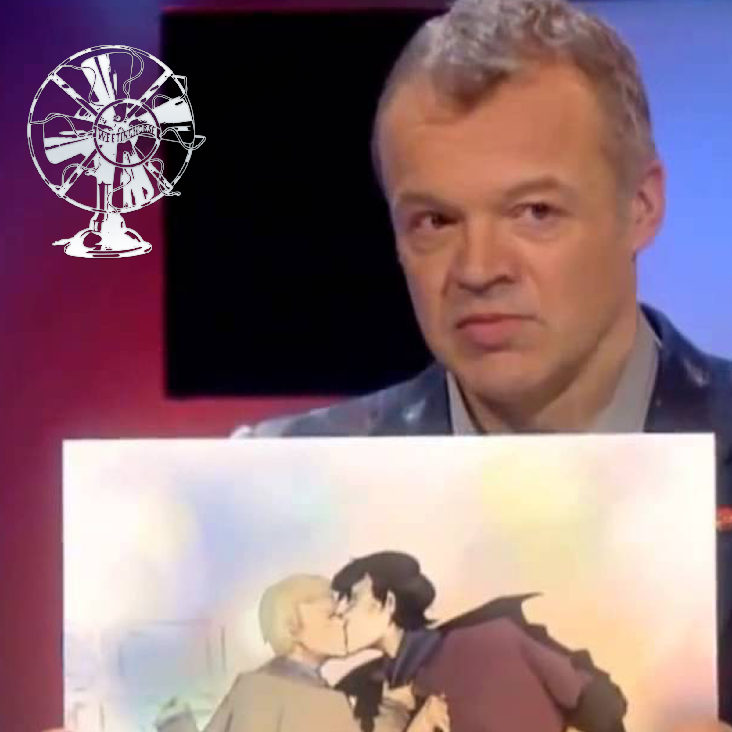 Episode 23’s cover: Graham Norton holding up a piece of fan art.