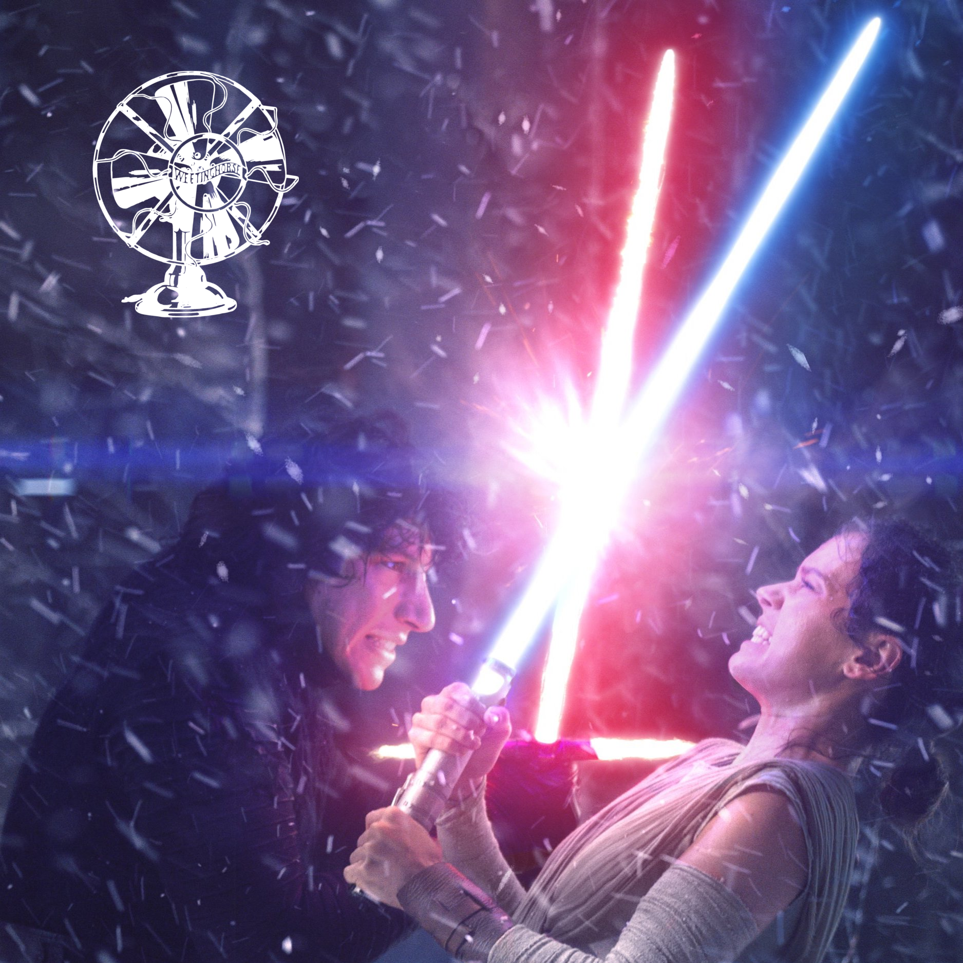 Episode 66’s cover: Kylo Ren and Rey fight with lightsabers.
