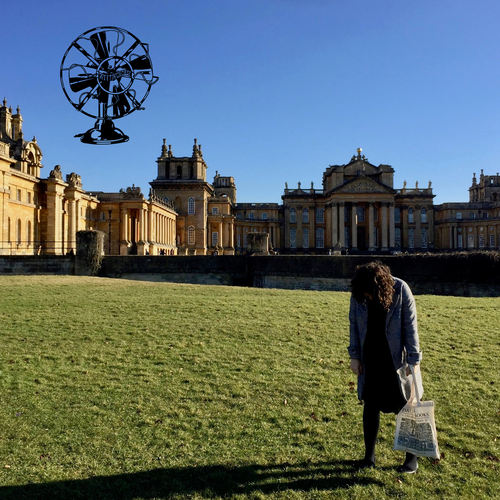 Elizabeth stands in front of an enormous English building.