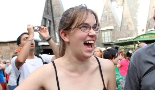 Flourish reacts with joy at seeing Hogwarts Castle.