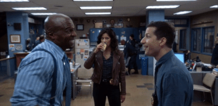 Gif: Jake and Terry skip around, singing.